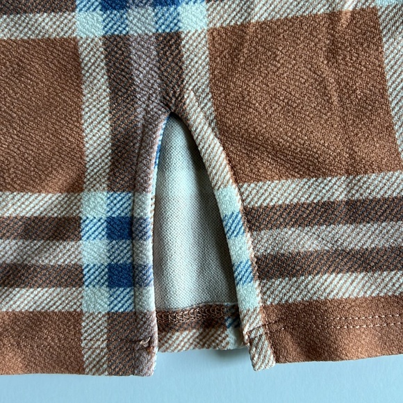 Almost Famous Peach, Cream, Blue Plaid Mini Dress, Spaghetti Straps, Bodycon 2X - Picture 6 of 9